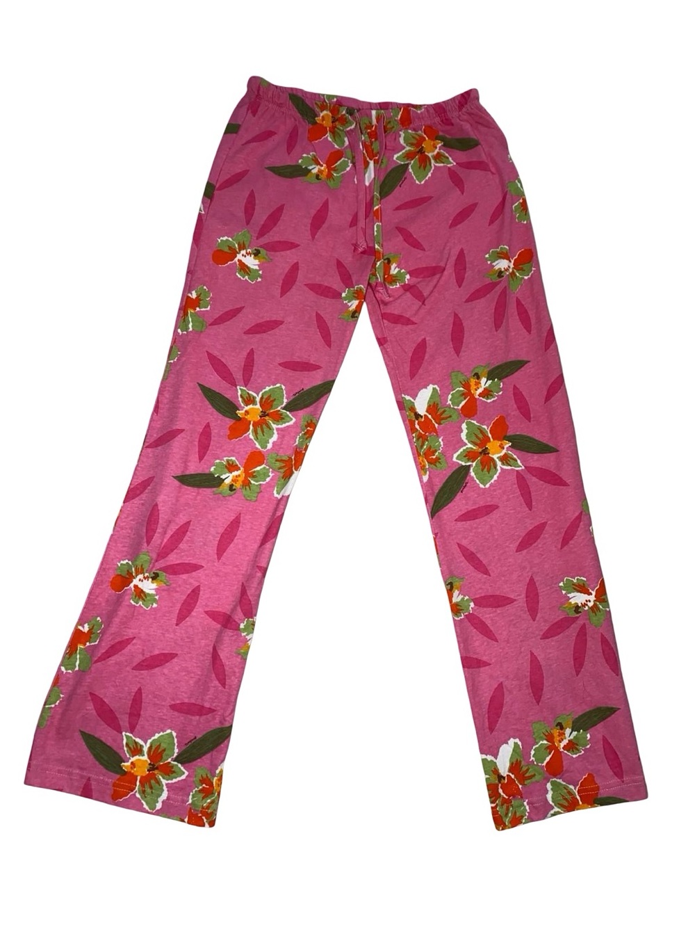 100% Cotton Floral Pajama Pants Elastic Drawstring Waist Tropical Print